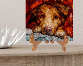 Nova Scotia Duck Tolling Retriever Under the Blanket Ceramic Tile thumbnail 2