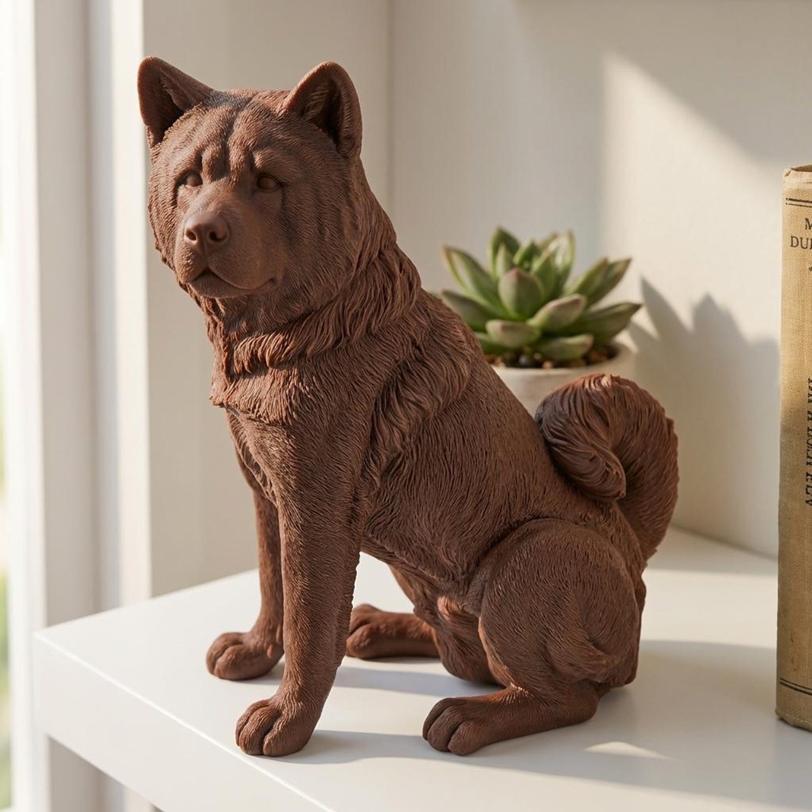 Akita Realistic Seated Dog Statue
