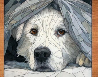Great Pyrenees Under the Blanket Ceramic Tile thumbnail 1
