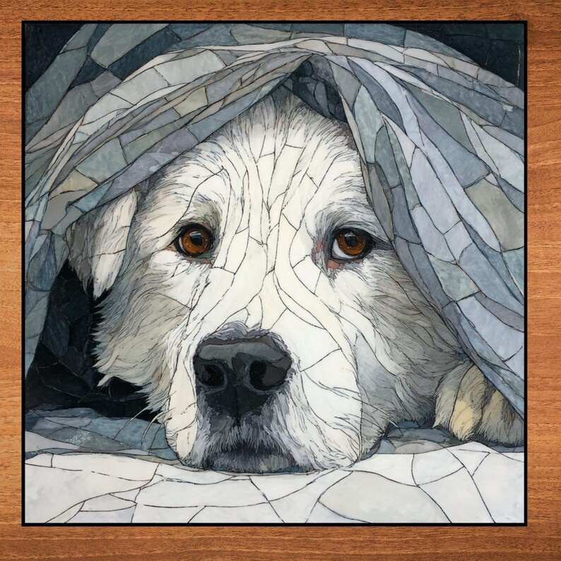 Great Pyrenees Under the Blanket Ceramic Tile