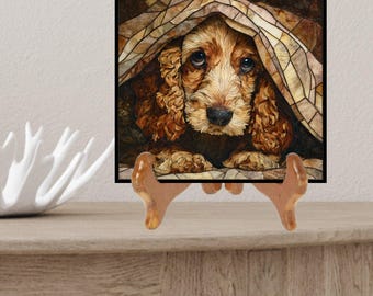 Cocker Spaniel Under the Blanket Ceramic Tile thumbnail 2