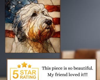 Old English Sheepdog USA Flag Patriotic Dog Ceramic Tile thumbnail 4