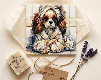 Cavalier King Charles Spaniel Spa Dog Ceramic Tile thumbnail 2
