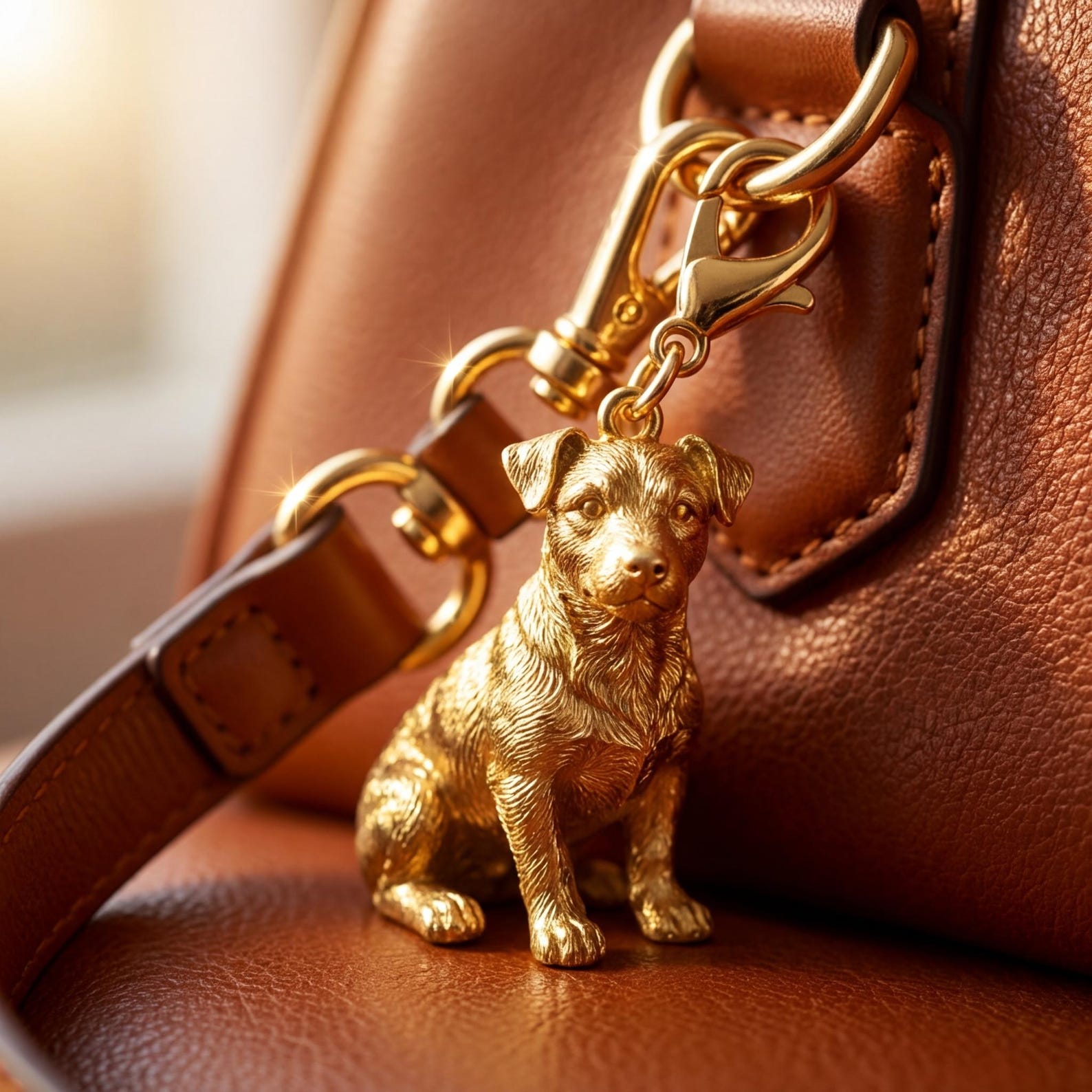 Jack Russell Terrier Gold Dog Sculpture Bag Charm