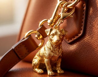 Jack Russell Terrier Gold Dog Sculpture Bag Charm thumbnail 1