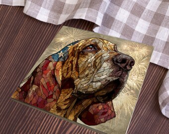 Bloodhound USA Flag Patriotic Dog Ceramic Tile thumbnail 3