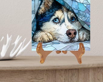 Siberian Husky Under the Blanket Ceramic Tile thumbnail 2