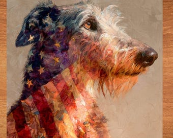 Irish Wolfhound USA Flag Patriotic Dog Ceramic Tile thumbnail 1