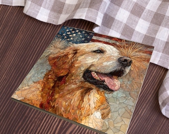 Golden Retriever USA Flag Patriotic Dog Ceramic Tile thumbnail 3