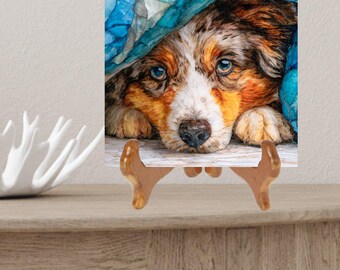 Australian Shepherd Under the Blanket Ceramic Tile thumbnail 2