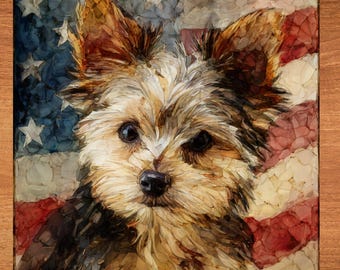 Yorkipoo USA Flag Patriotic Dog Ceramic Tile thumbnail 1