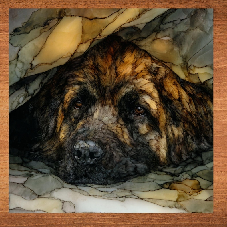 Leonberger Under the Blanket Ceramic Tile