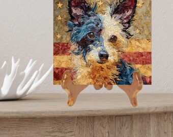 Chinese Crested USA Flag Patriotic Dog Ceramic Tile thumbnail 2