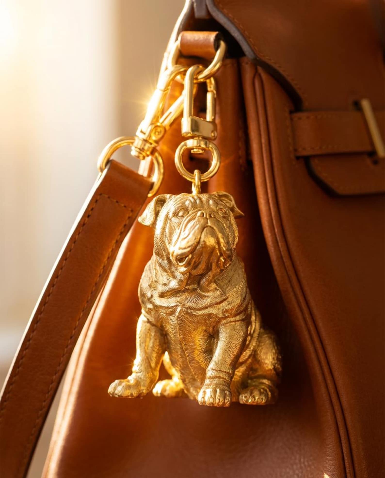 English Bulldog Gold Dog Sculpture Bag Charm