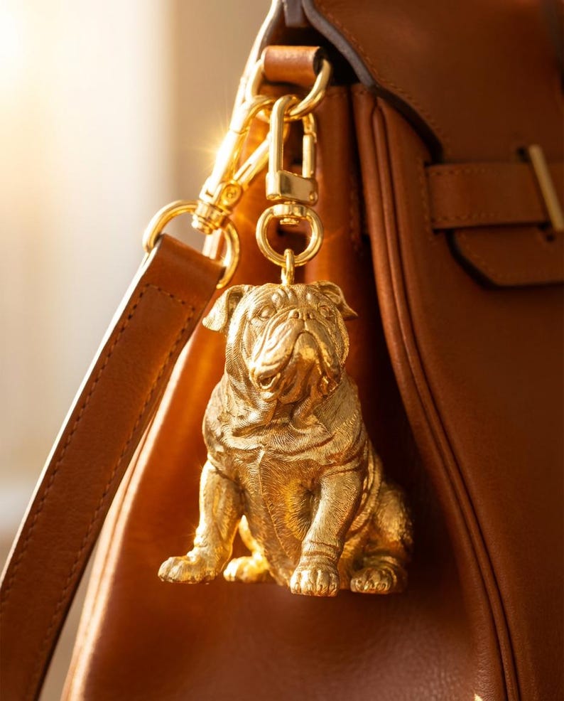 English Bulldog Gold Dog Sculpture Bag Charm