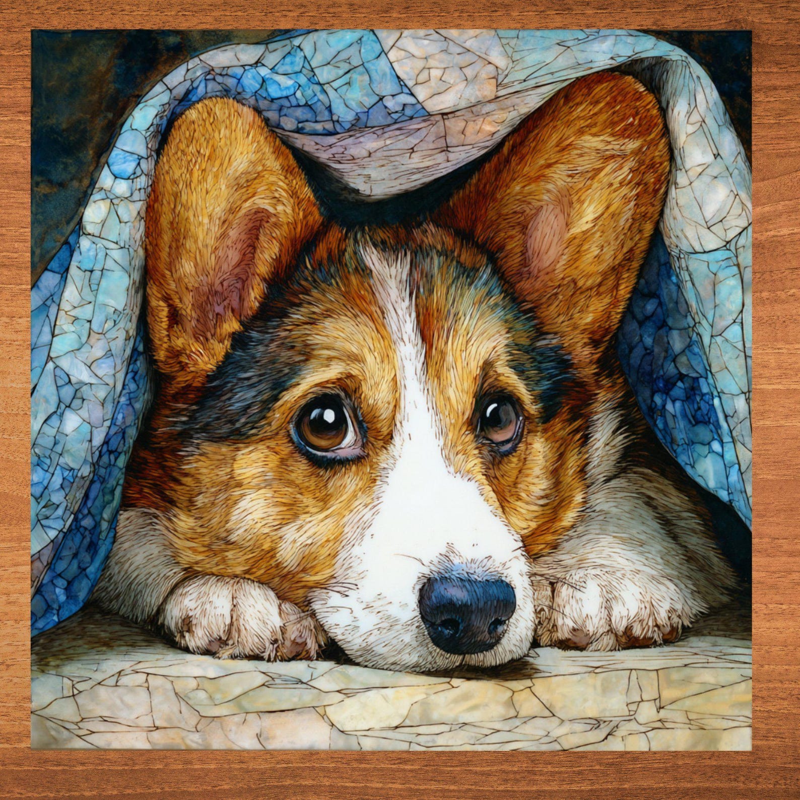 Cardigan Welsh Corgi Under the Blanket Ceramic Tile