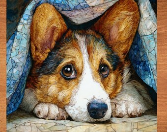 Cardigan Welsh Corgi Under the Blanket Ceramic Tile thumbnail 1