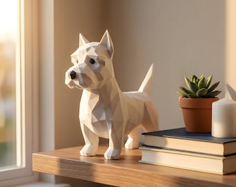 West Highland White Terrier Sculpture, Low-Poly Geometric Dog Statue, Matte White PLA, 4 to 8 Inch