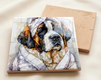 Saint Bernard Spa Dog Ceramic Tile thumbnail 3