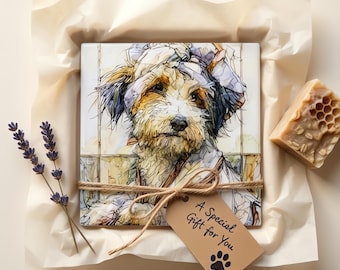 Aussiedoodle Spa Dog Ceramic Tile thumbnail 2