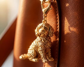 Cockapoo Gold Dog Sculpture Bag Charm thumbnail 1