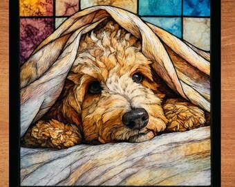 Goldendoodle Under the Blanket Ceramic Tile thumbnail 1