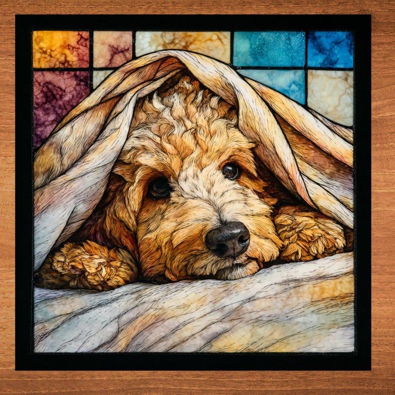 Goldendoodle Under the Blanket Ceramic Tile