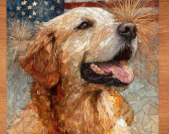 Golden Retriever USA Flag Patriotic Dog Ceramic Tile thumbnail 1
