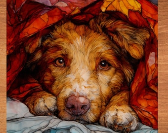 Nova Scotia Duck Tolling Retriever Under the Blanket Ceramic Tile thumbnail 1