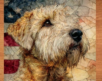 Wheaten Terrier USA Flag Patriotic Dog Ceramic Tile thumbnail 1