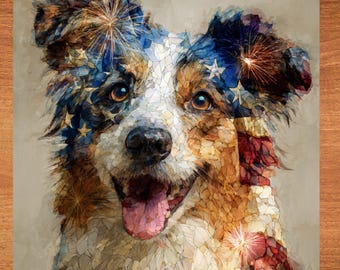 Australian Shepherd USA Flag Patriotic Dog Ceramic Tile thumbnail 1