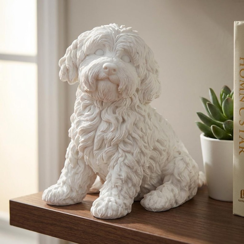 Maltipoo Realistic Seated Dog Statue