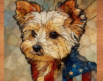 Morkie USA Flag Patriotic Dog Ceramic Tile thumbnail 1