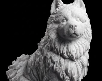 Keeshond Realistic Seated Dog Statue thumbnail 2