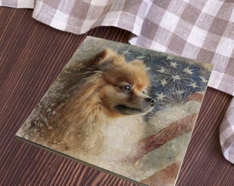 Pomeranian USA Flag Patriotic Dog Ceramic Tile thumbnail 2