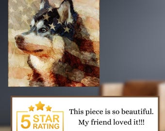 Pomsky USA Flag Patriotic Dog Ceramic Tile thumbnail 4