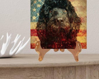 Portuguese Water Dog USA Flag Patriotic Dog Ceramic Tile thumbnail 2