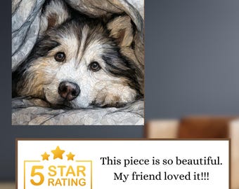 Alaskan Malamute Under the Blanket Ceramic Tile thumbnail 3