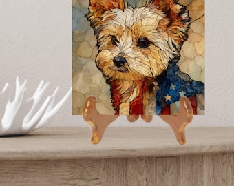 Morkie USA Flag Patriotic Dog Ceramic Tile thumbnail 2