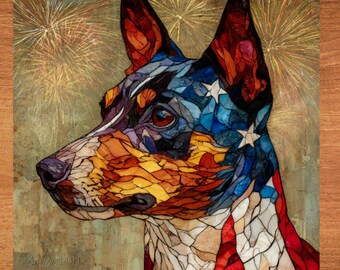 Rat Terrier USA Flag Patriotic Dog Ceramic Tile thumbnail 1