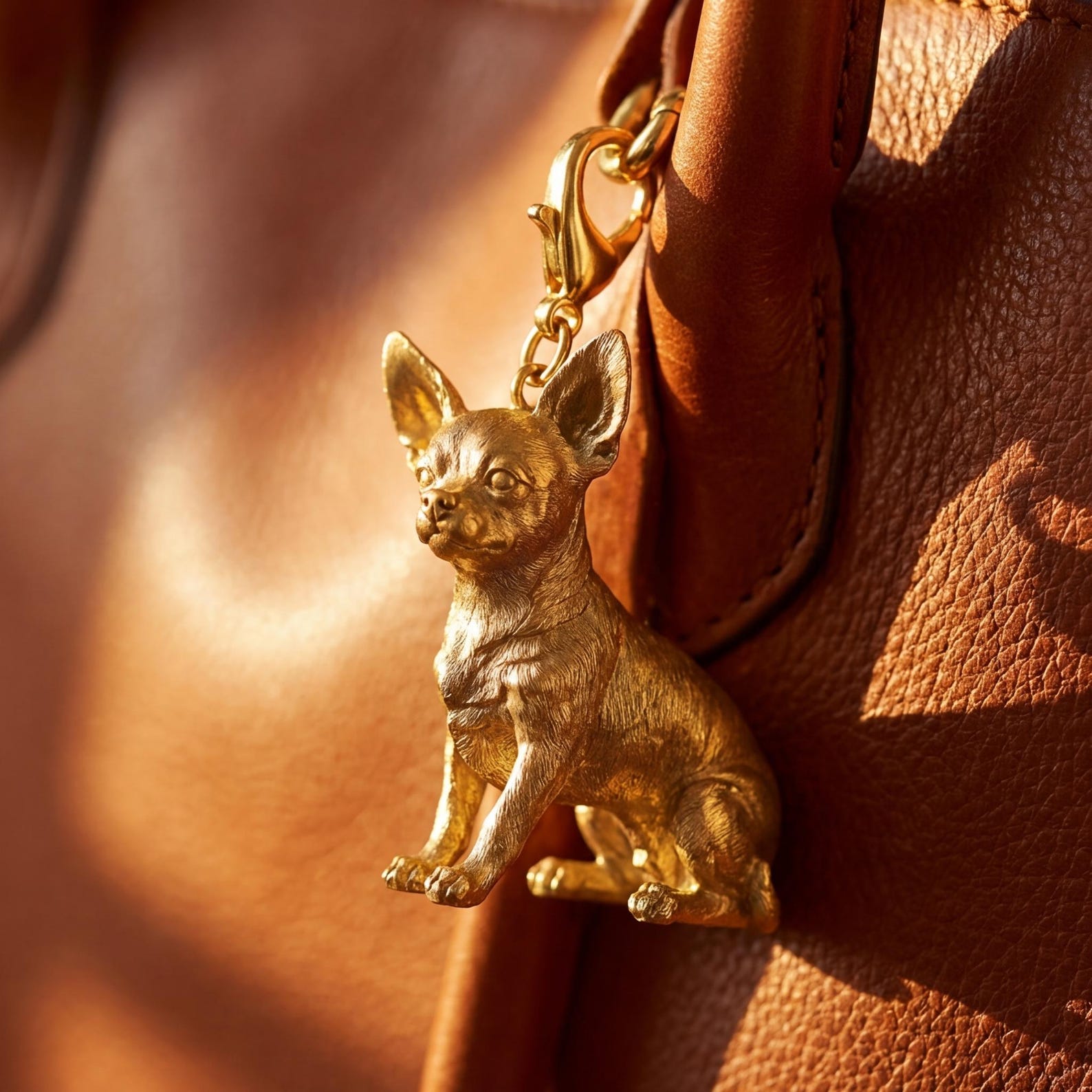 Chihuahua Gold Dog Sculpture Bag Charm