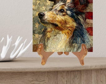 Shetland Sheepdog USA Flag Patriotic Dog Ceramic Tile thumbnail 2