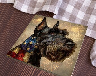 Miniature Schnauzer USA Flag Patriotic Dog Ceramic Tile thumbnail 3