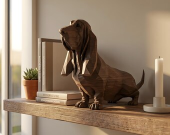 Basset Hound Low-Poly Geometric Dog Statue thumbnail 3