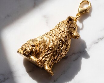 Shetland Sheepdog Gold Dog Sculpture Bag Charm thumbnail 2