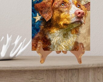 Nova Scotia Duck Tolling Retriever USA Flag Patriotic Dog Ceramic Tile thumbnail 2