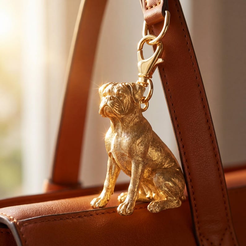 Boxer Gold Dog Sculpture Bag Charm