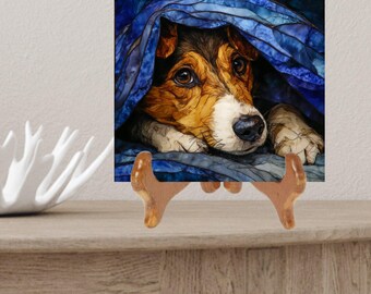 Dorgi Under the Blanket Ceramic Tile thumbnail 2