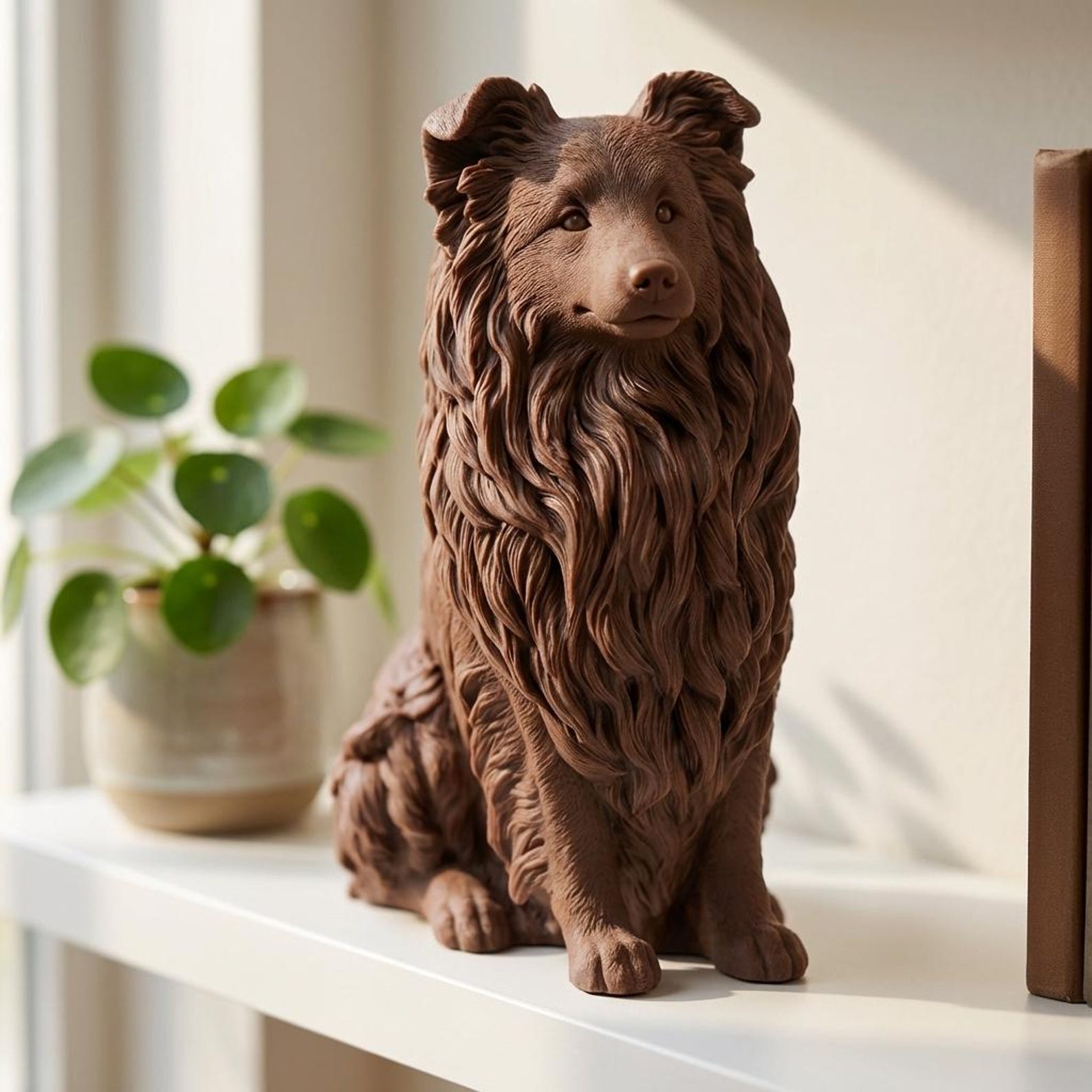 Shetland Sheepdog Realistic Seated Dog Statue