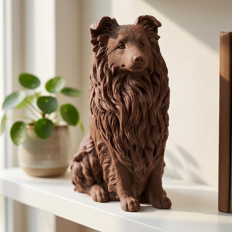 Shetland Sheepdog Realistic Seated Dog Statue